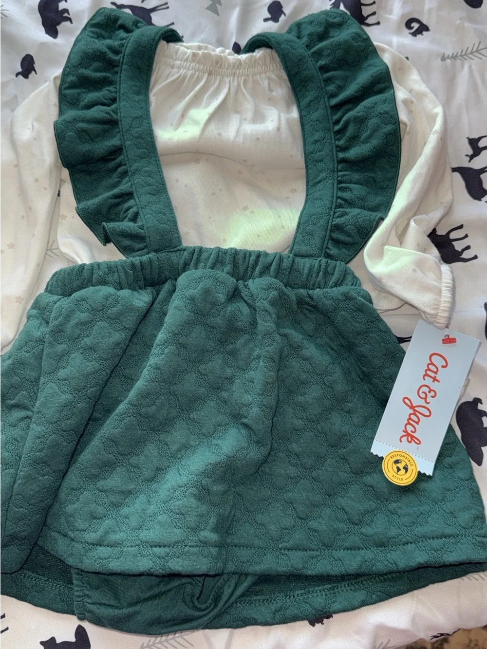 Cat & Jack Dark Green Quilted Ruffle Suspender Skirt for Kids